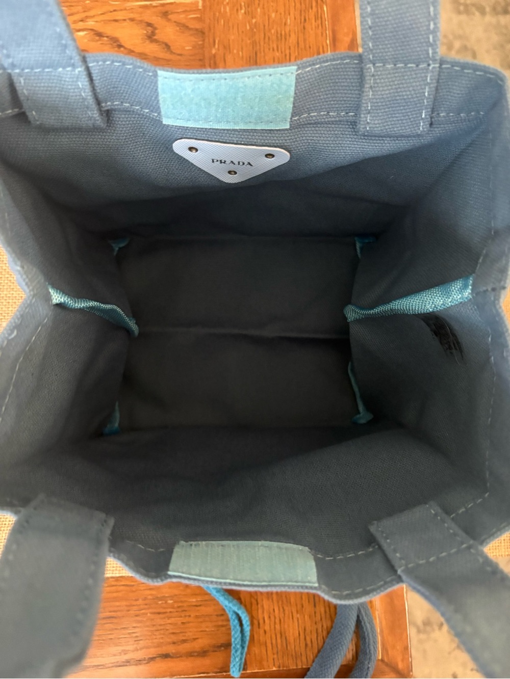 Prada Dusty Blue Canvas Tote with Triangular Logo - Picture 4 of 5